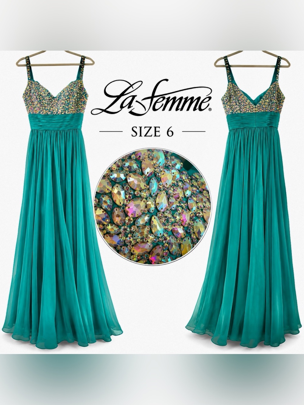 La Femme Teal Rhinestone Beaded Formal Gown, Size 6, gorgeous!!